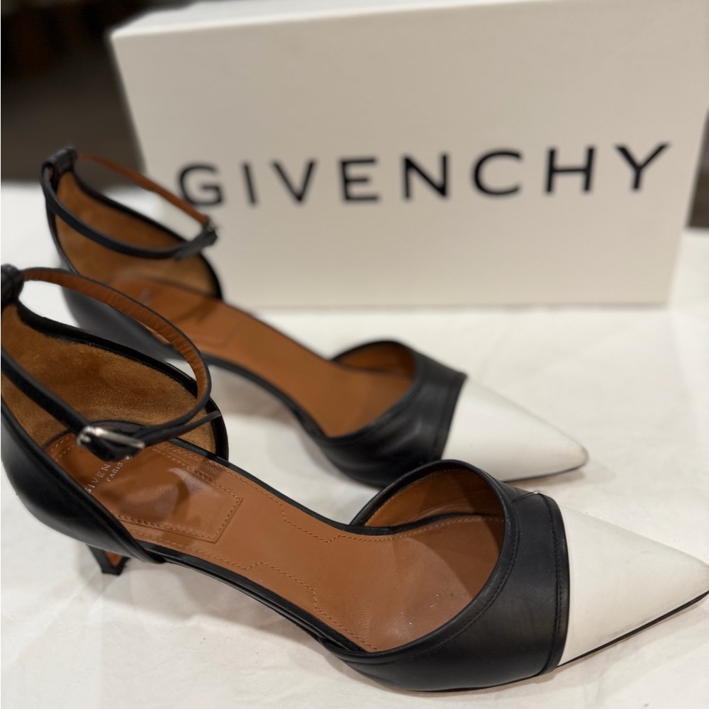 Givenchy Black and White Ankle Strap heels